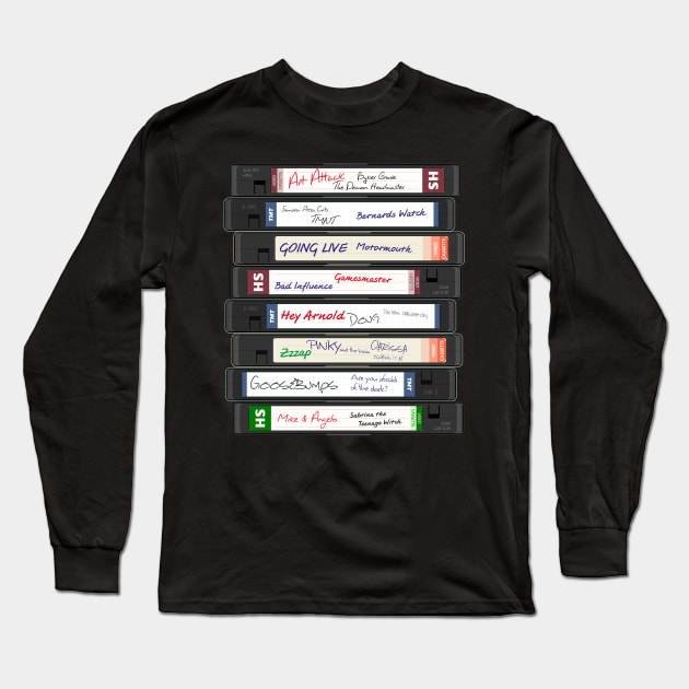 Retro British TV 90s Series VHS Video Cassettes Long Sleeve T-Shirt by Meta Cortex